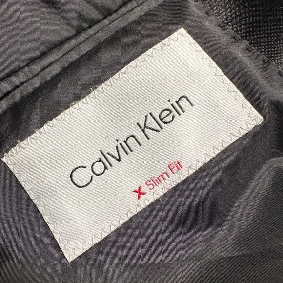 $450 CALVIN KLEIN Mens 38R Black Wool Blazer Sport Coat 2-Button TUXEDO Jacket - Picture 7 of 8